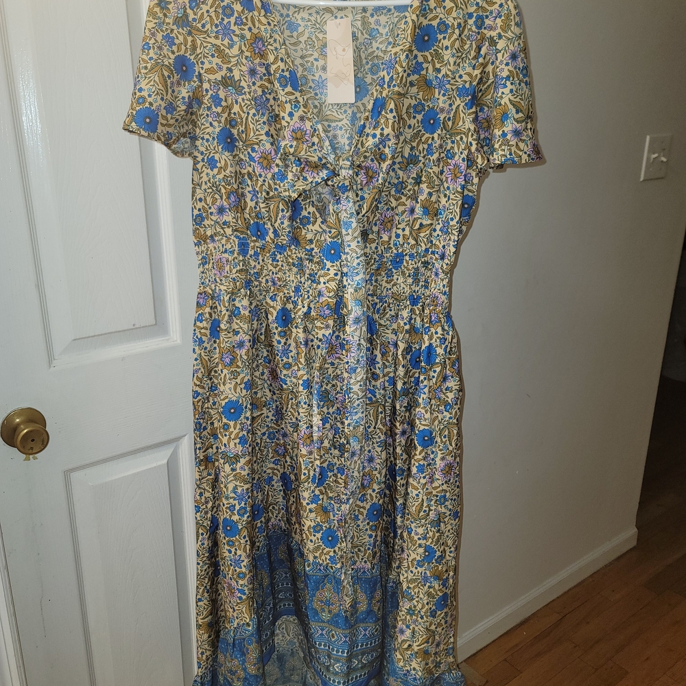 Floral Blue and Gold Women's Dress